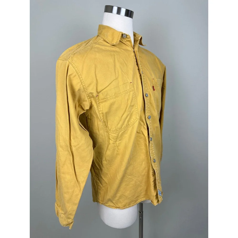 Vintage 90s 1994 Levi's Denim Shirt Metal Buttons Oversized Sz M Mustard‎ Yellow